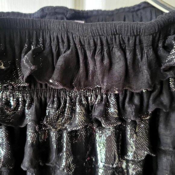 SANA HASHMAT COUTURE Black Metallic Tiered Maxi Skirt High Waisted- One Size - Picture 4 of 9